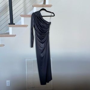 ZARA one shoulder maxi dress shiny gray